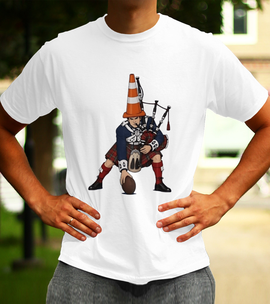 Scottish Bagpiper Traffic Cone American Football Fusion T-Shirt