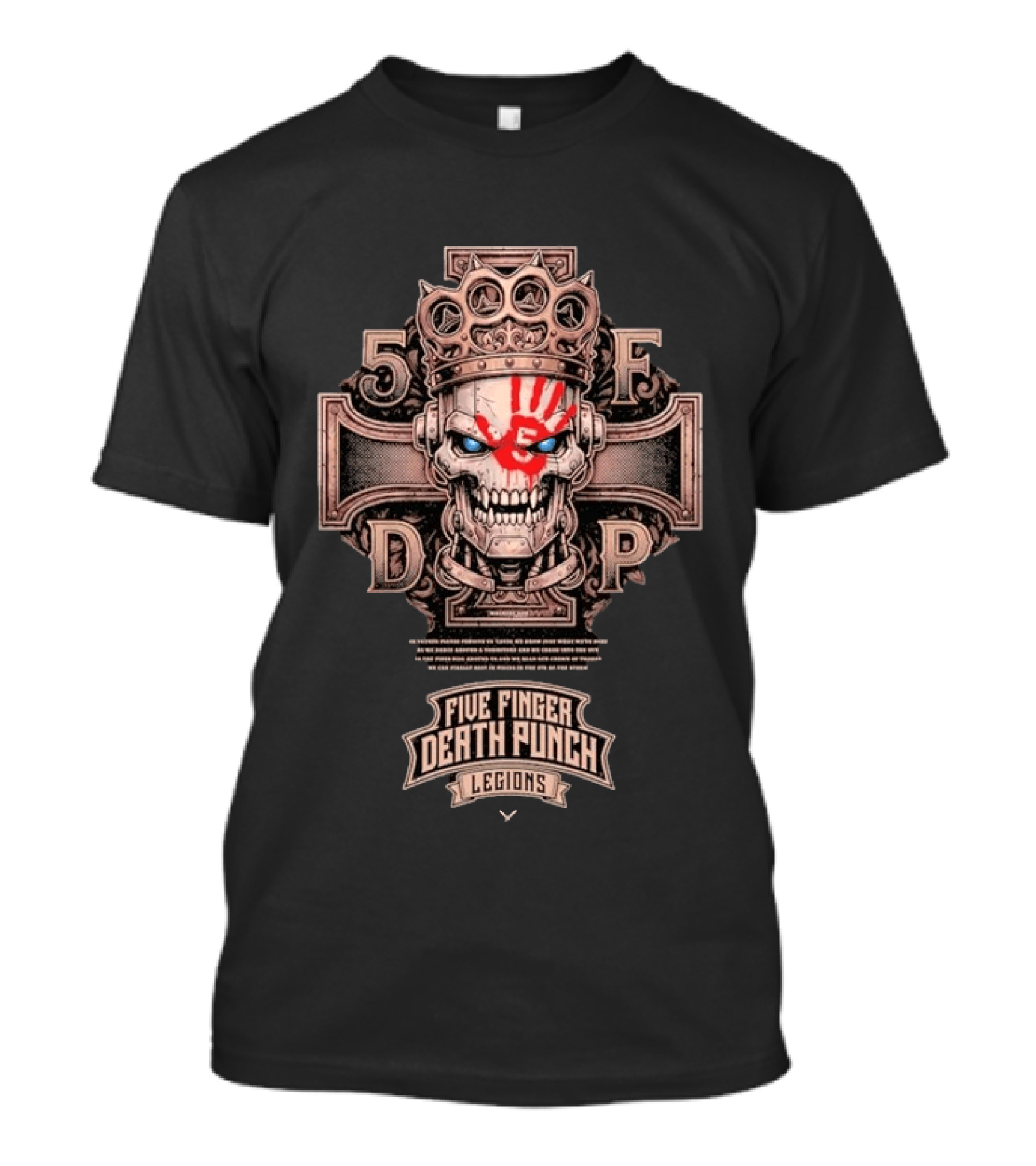 Five Finger Death Punch Legions Skull Crown Handprint Cross T-Shirt