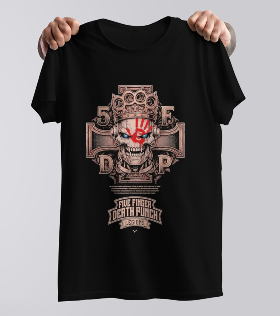 Five Finger Death Punch Legions Skull Crown Handprint Cross T-Shirt