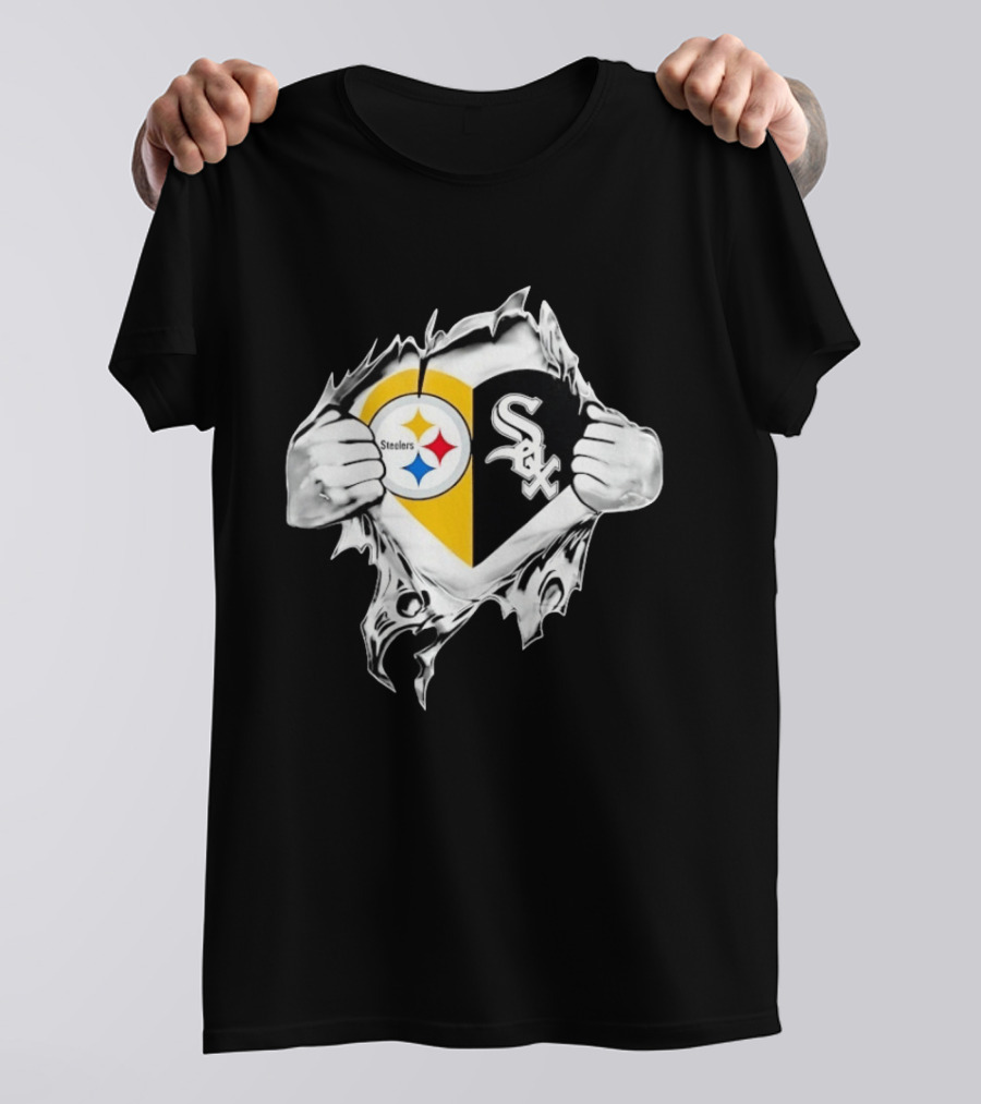 Pittsburgh Steelers Chicago White Sox Heart Superman Chest Rip T-Shirt