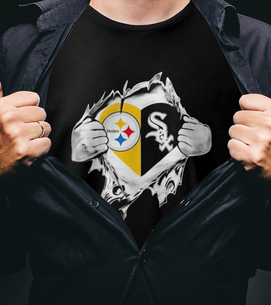 Pittsburgh Steelers Chicago White Sox Heart Superman Chest Rip T-Shirt