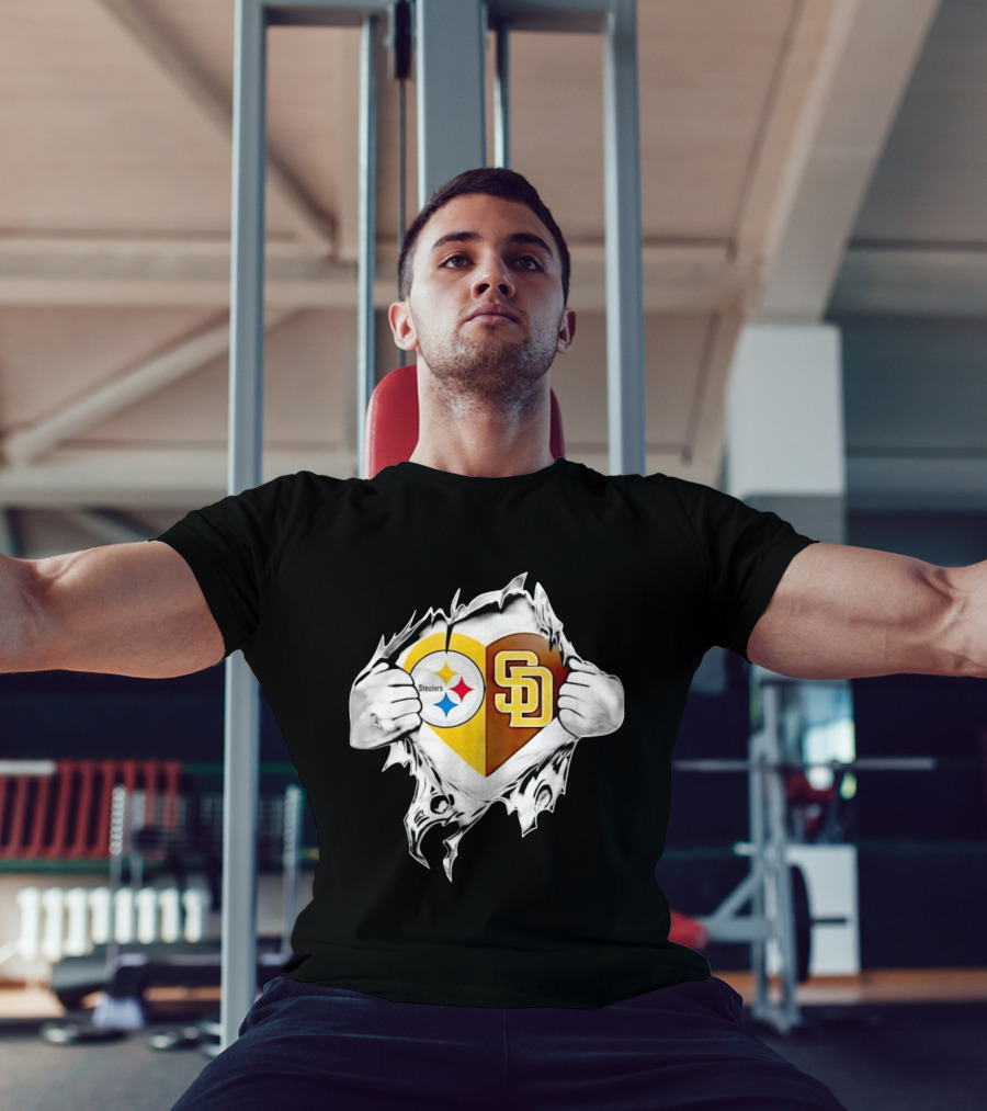 Pittsburgh Steelers San Diego Padres Heart Superman Chest Rip T-Shirt