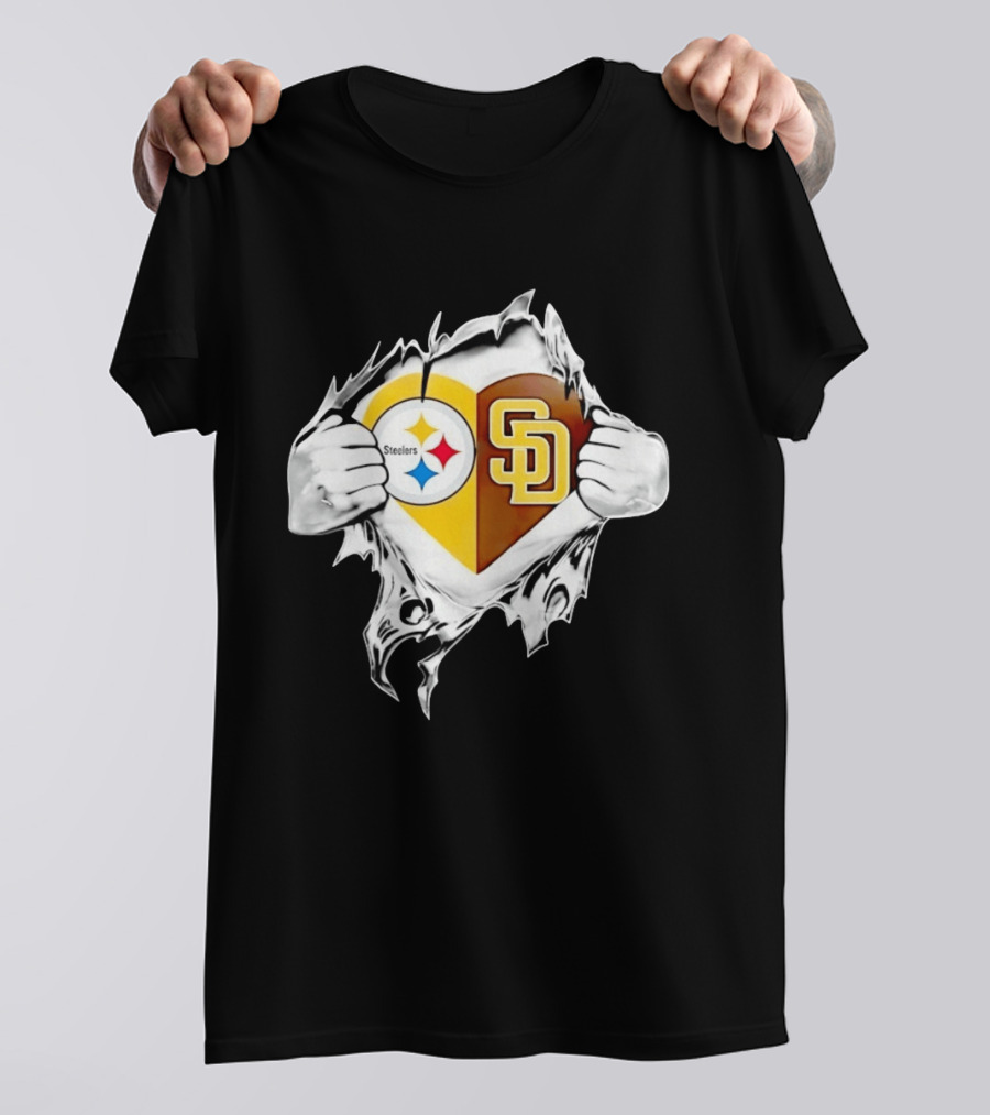 Pittsburgh Steelers San Diego Padres Heart Superman Chest Rip T-Shirt
