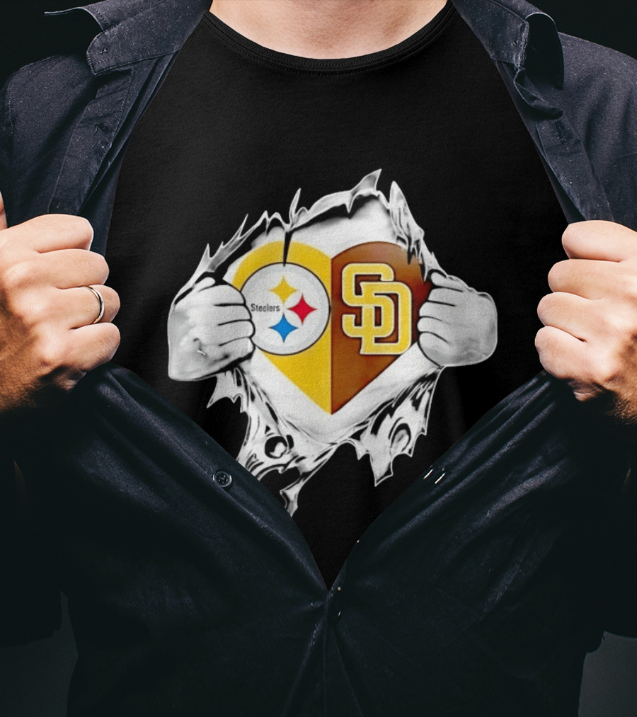 Pittsburgh Steelers San Diego Padres Heart Superman Chest Rip T-Shirt