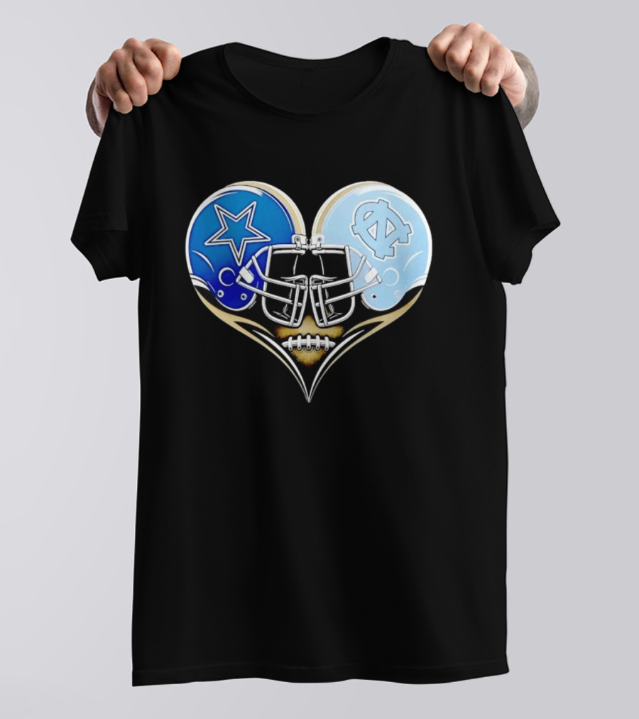 Dallas Cowboys North Carolina Tar Heels Heart Helmet Football T-Shirt