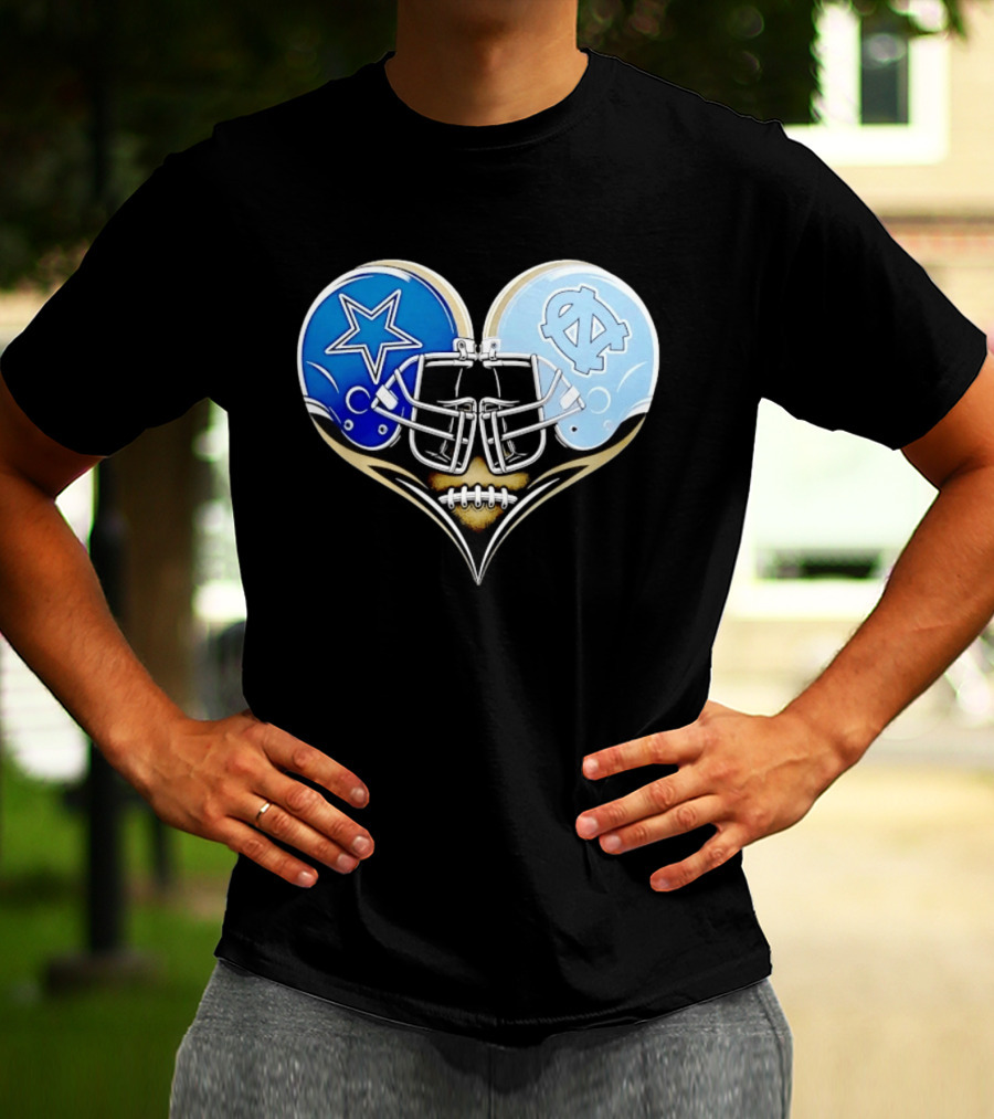 Dallas Cowboys North Carolina Tar Heels Heart Helmet Football T-Shirt