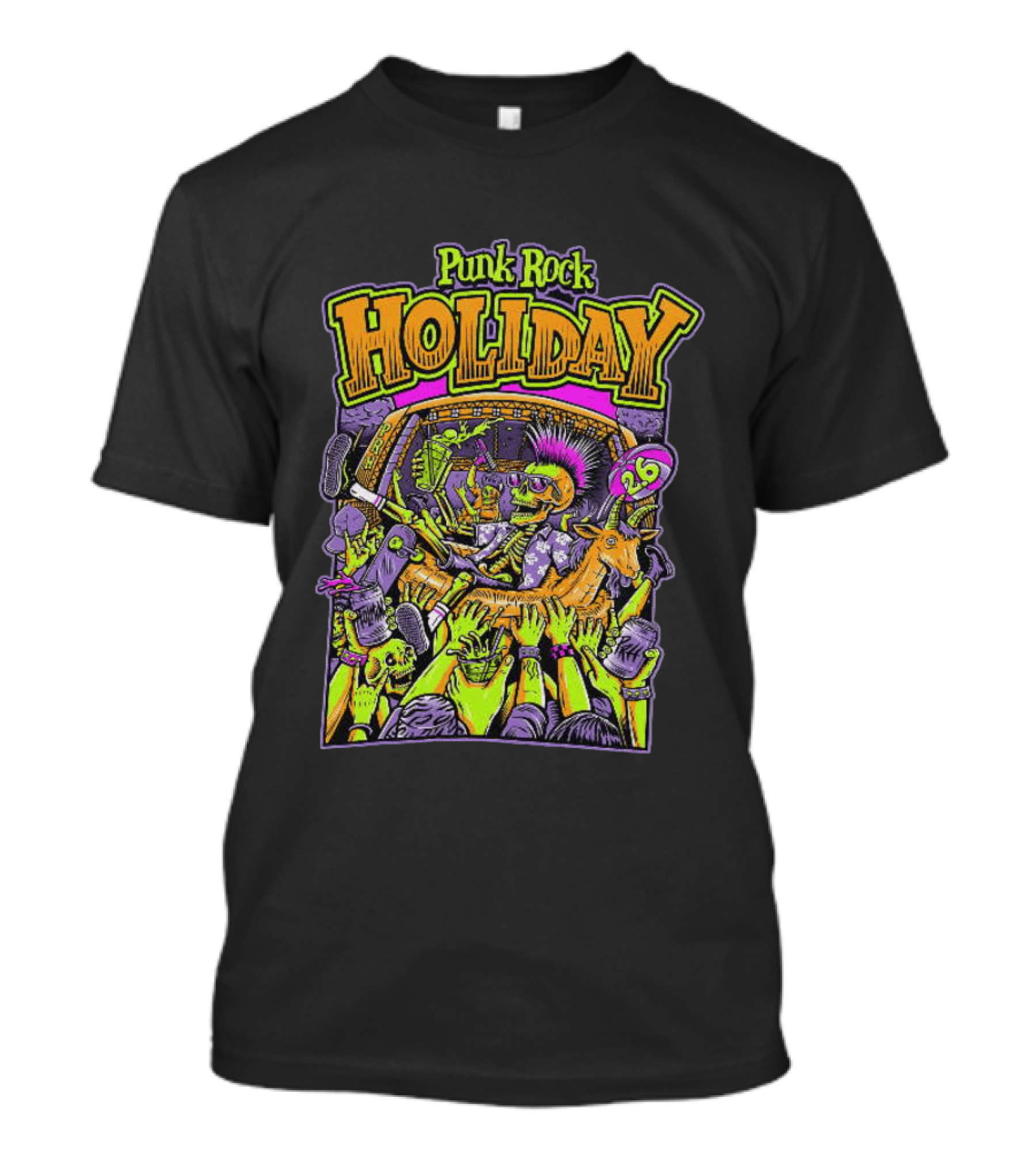 Punk Rock Holiday Skeleton Goat Crowd Surfing Music Festival 26 Summer T-Shirt
