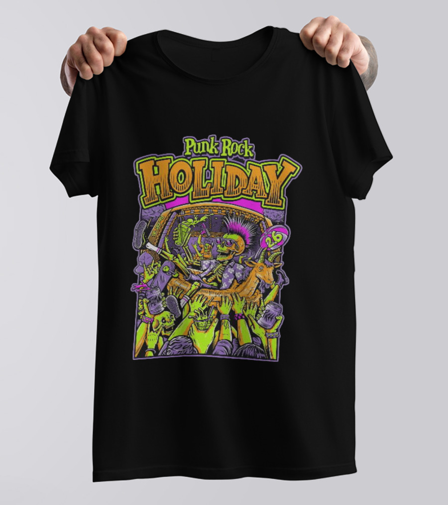 Punk Rock Holiday Skeleton Goat Crowd Surfing Music Festival 26 Summer T-Shirt