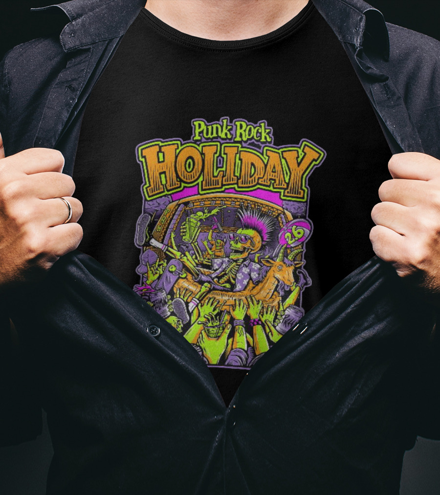 Punk Rock Holiday Skeleton Goat Crowd Surfing Music Festival 26 Summer T-Shirt