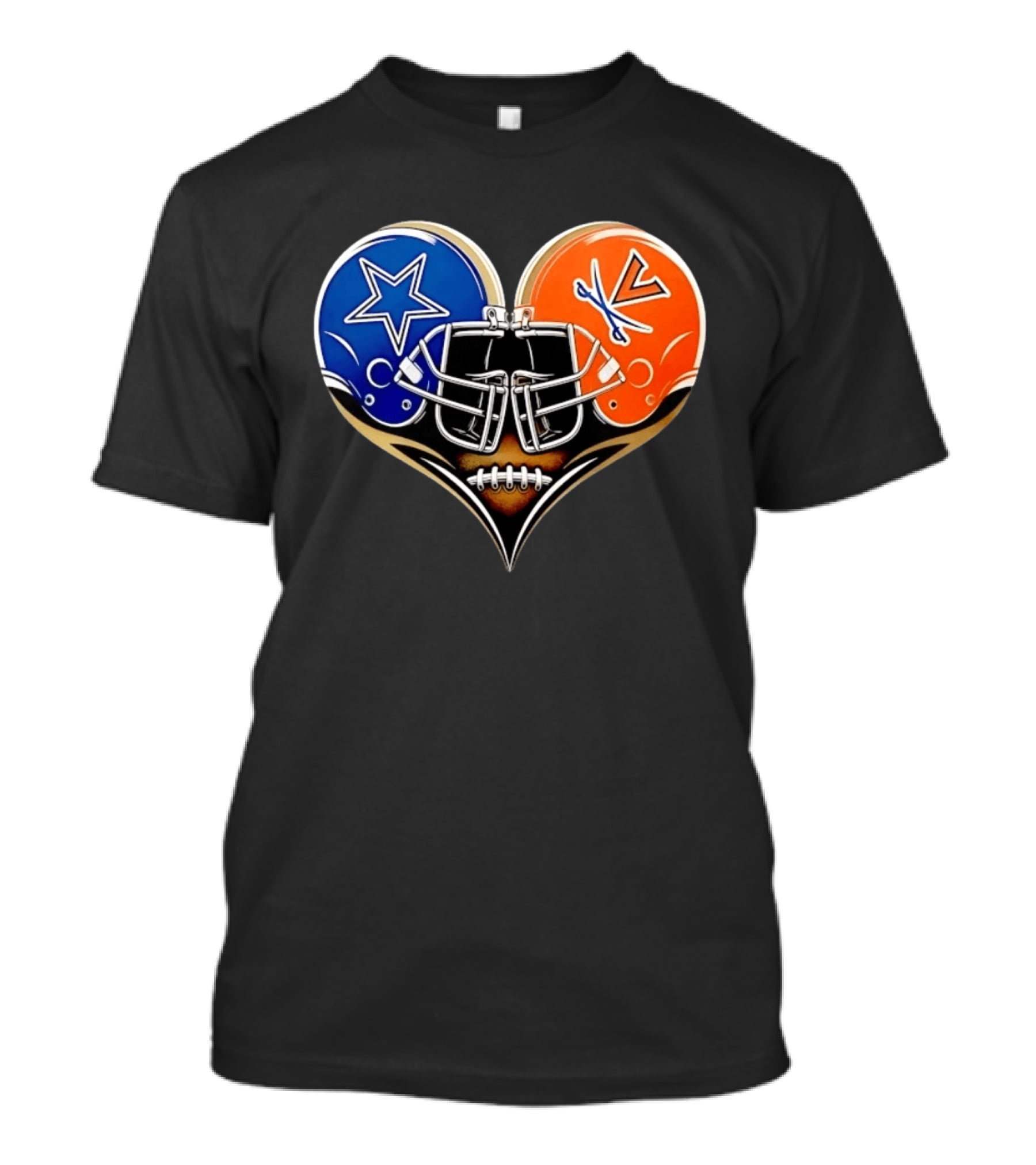 Dallas Cowboys Virginia Cavaliers Heart Helmet Football Fusion T-Shirt