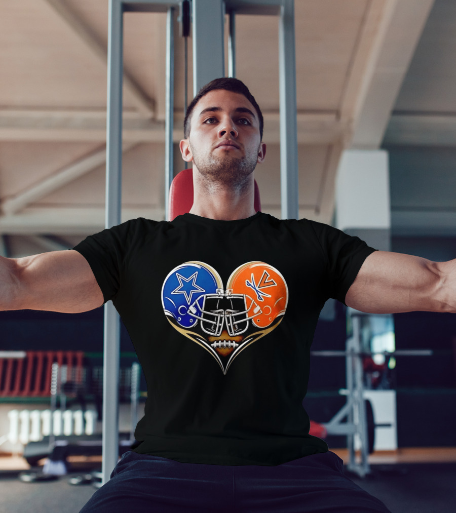 Dallas Cowboys Virginia Cavaliers Heart Helmet Football Fusion T-Shirt