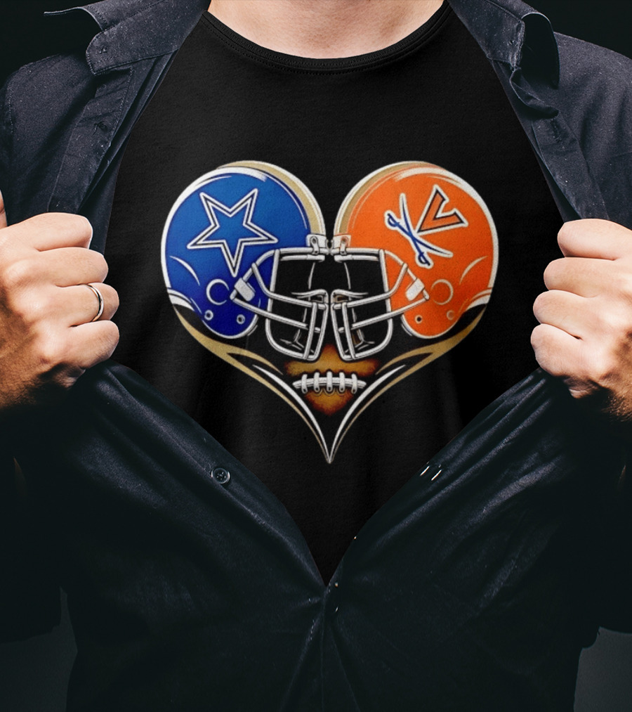 Dallas Cowboys Virginia Cavaliers Heart Helmet Football Fusion T-Shirt
