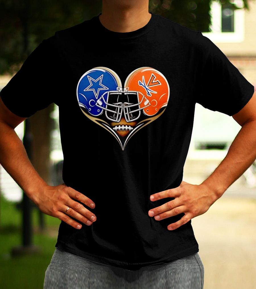 Dallas Cowboys Virginia Cavaliers Heart Helmet Football Fusion T-Shirt