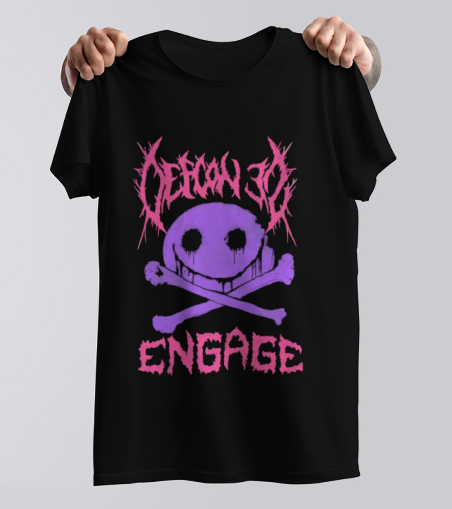 Defcon 30 Engage Purple Metal Skull Smiley T-Shirt