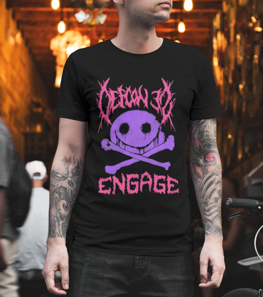Defcon 30 Engage Purple Metal Skull Smiley T-Shirt