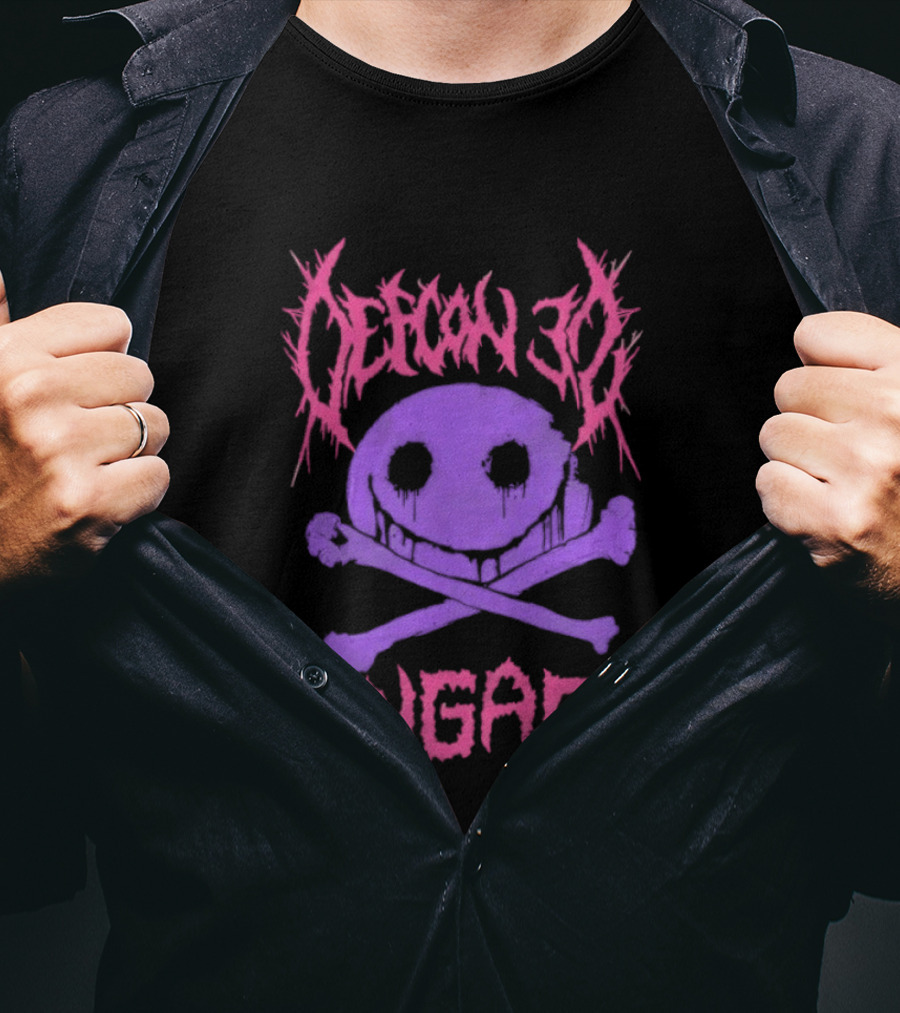 Defcon 30 Engage Purple Metal Skull Smiley T-Shirt