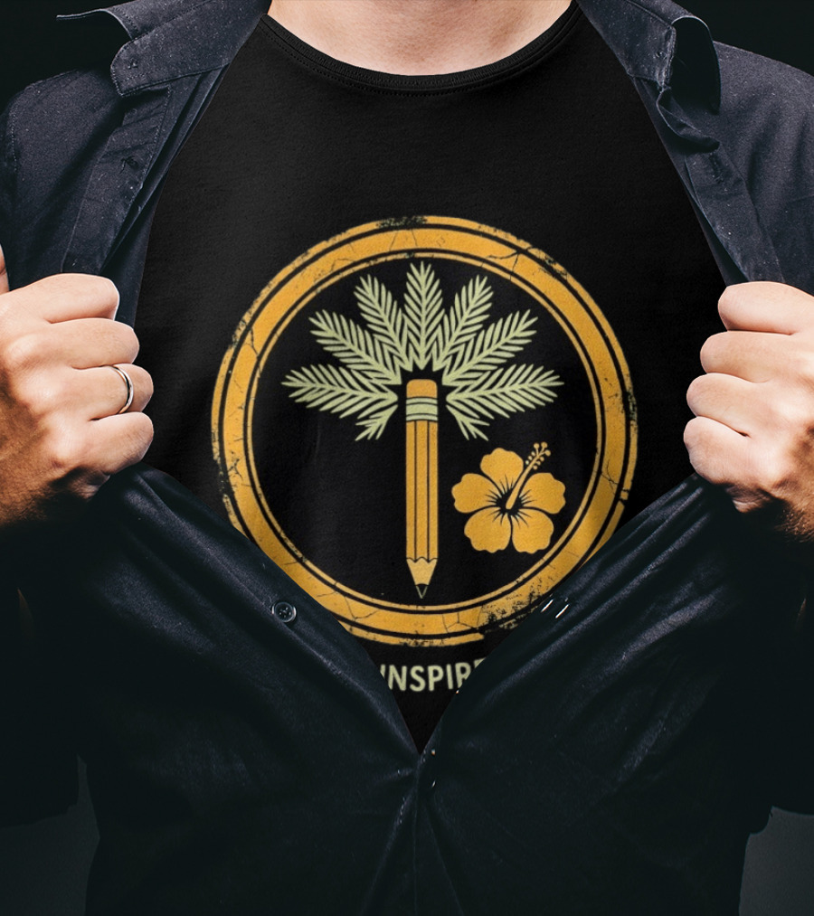 Distressed Educate Inspire Repeat Palm Tree Pencil Hibiscus T-Shirt