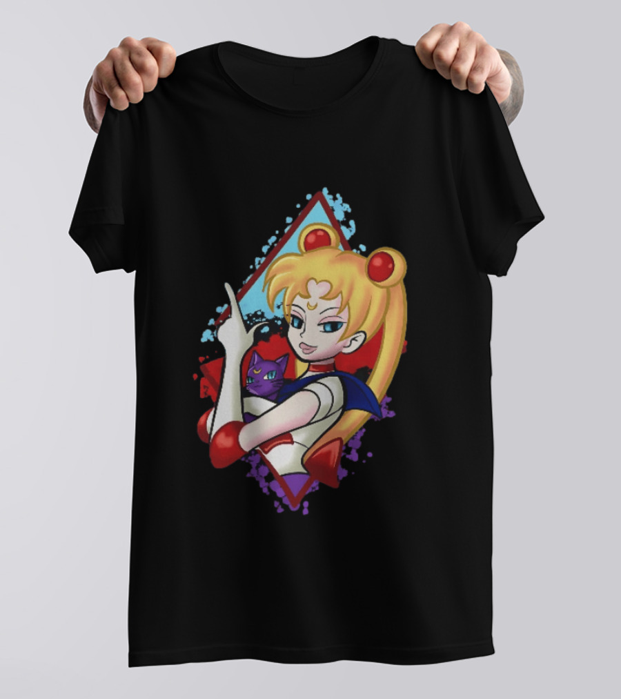 Sailor Moon With Luna Cat Anime Manga T-Shirt