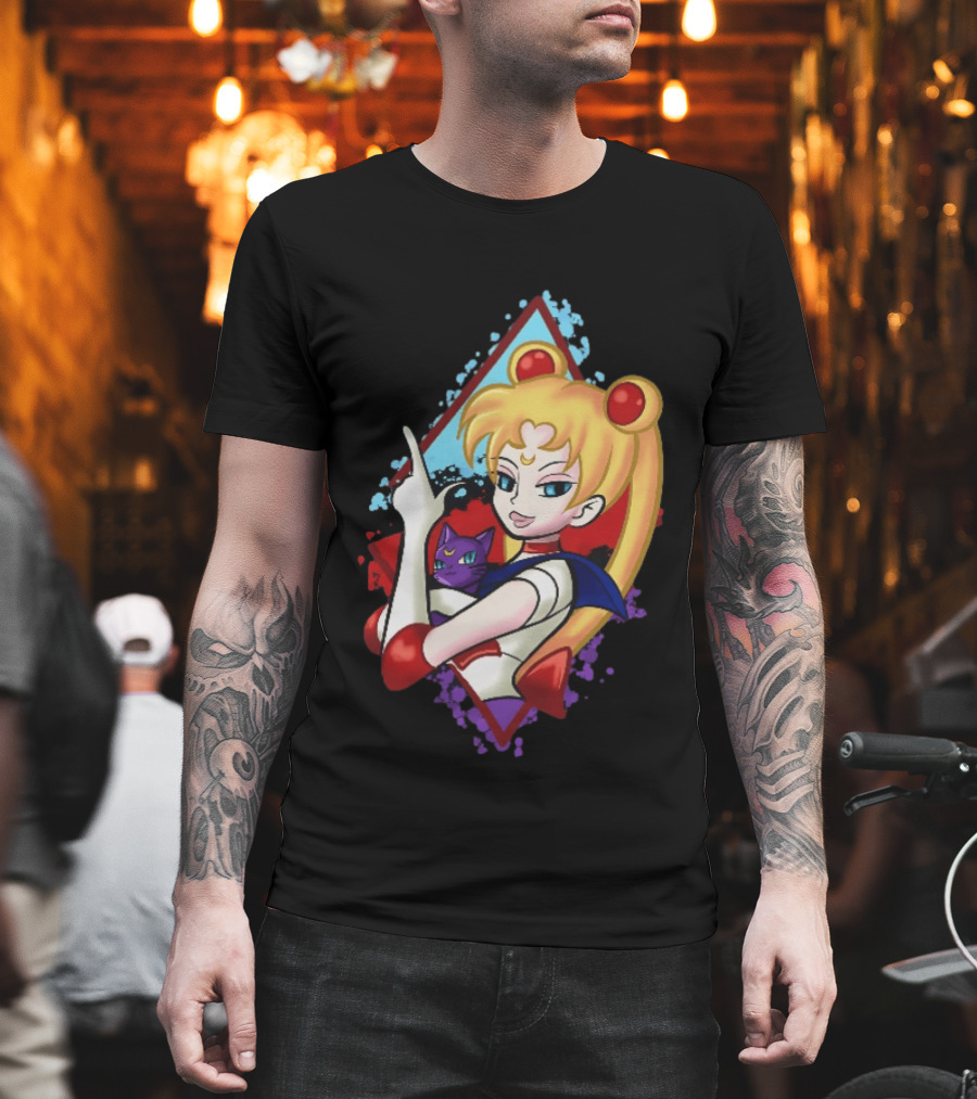 Sailor Moon With Luna Cat Anime Manga T-Shirt