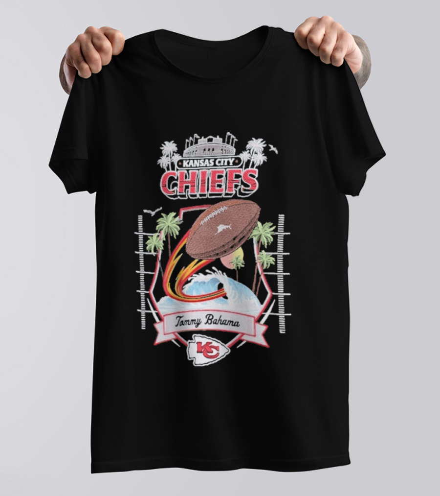 Kansas City Chiefs Tommy Bahama Tidal Kickoff Camp Football Palms T-Shirt