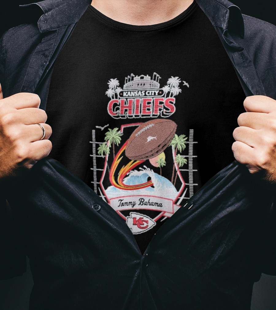 Kansas City Chiefs Tommy Bahama Tidal Kickoff Camp Football Palms T-Shirt