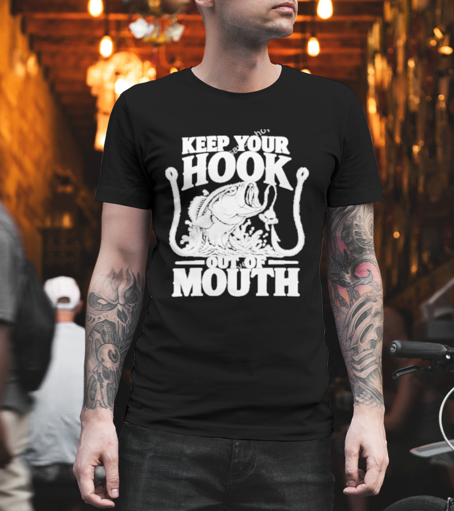 Keep Your Hook Out Of Mouth Bass Angling Water Splash Distressed T-Shirt