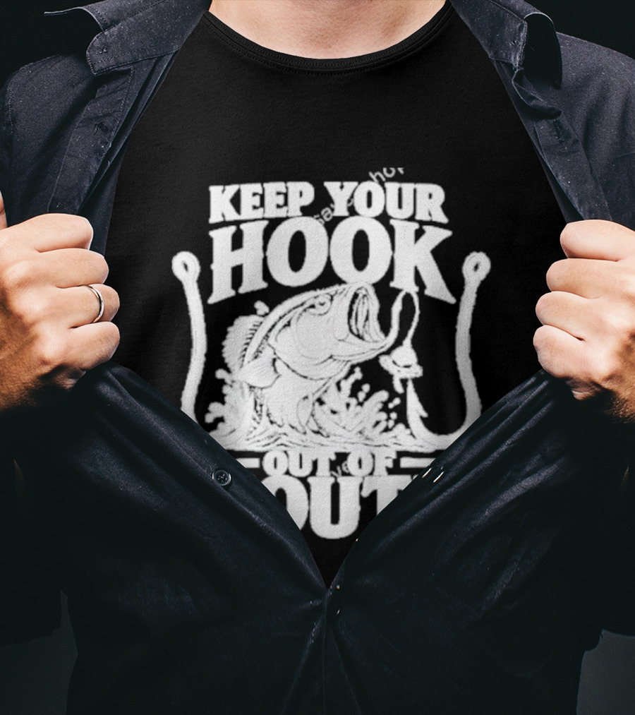 Keep Your Hook Out Of Mouth Bass Angling Water Splash Distressed T-Shirt