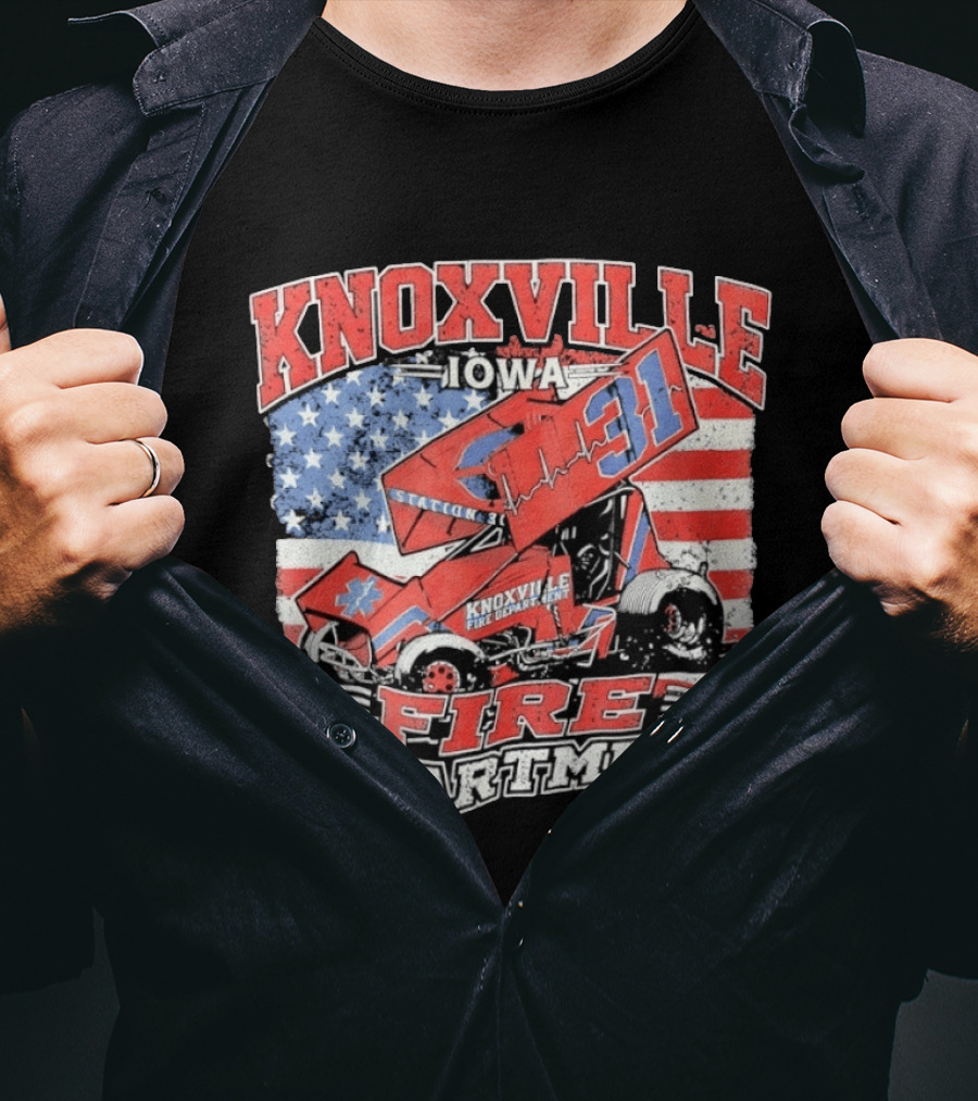 Knoxville Iowa Fire Department Station 31 Sprint Car American Flag T-Shirt