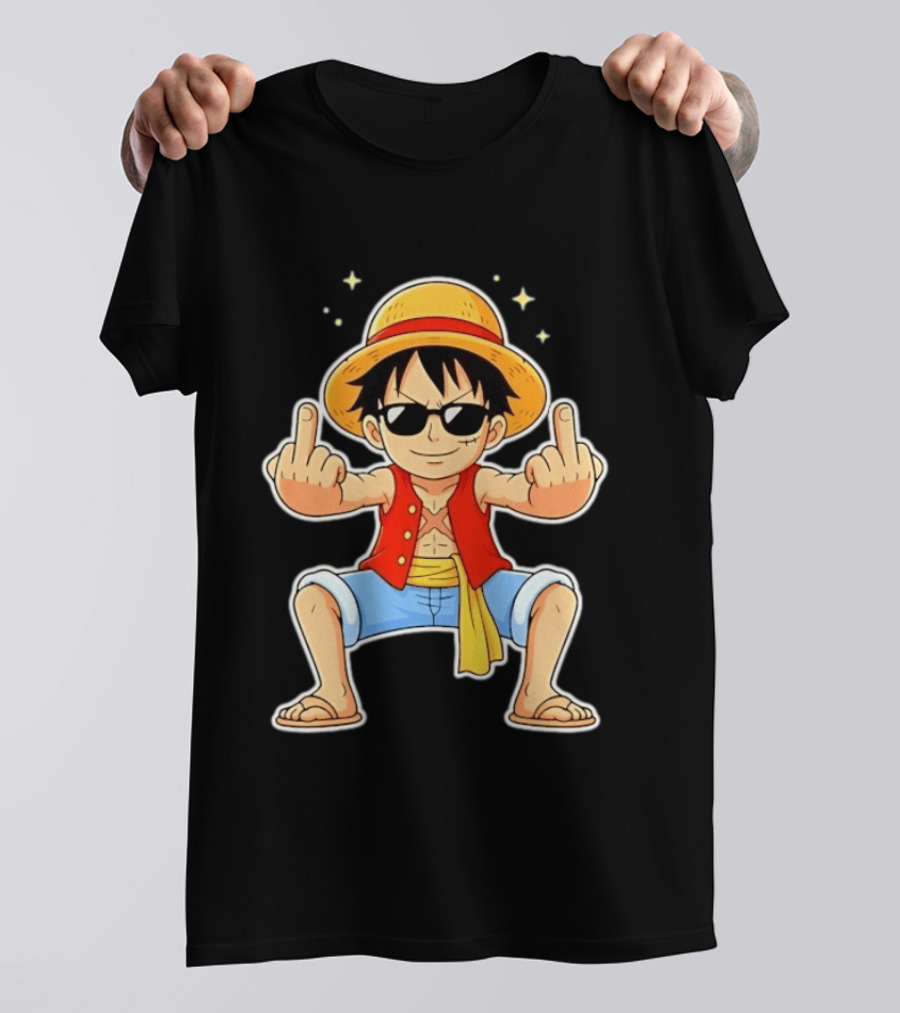 Monkey D Luffy Sunglasses Middle Finger Gesture Anime T-Shirt