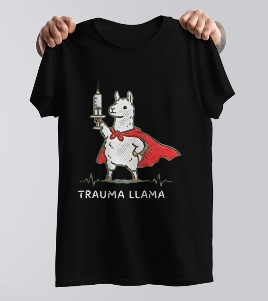 Trauma Llama Nurse Superhero Holding Syringe T-Shirt