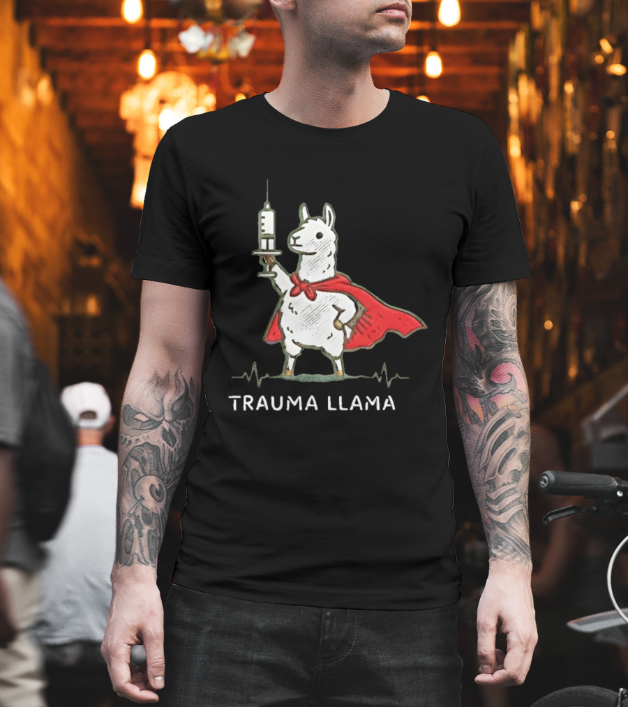 Trauma Llama Nurse Superhero Holding Syringe T-Shirt