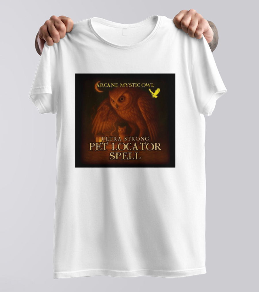 Arcane Mystic Owl Ultra Strong Pet Locator Spell Moonlit Guardian T-Shirt