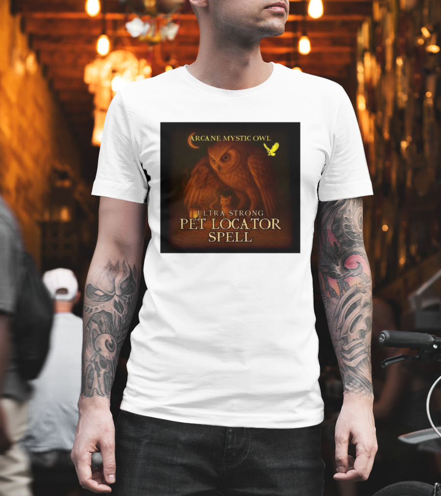 Arcane Mystic Owl Ultra Strong Pet Locator Spell Moonlit Guardian T-Shirt