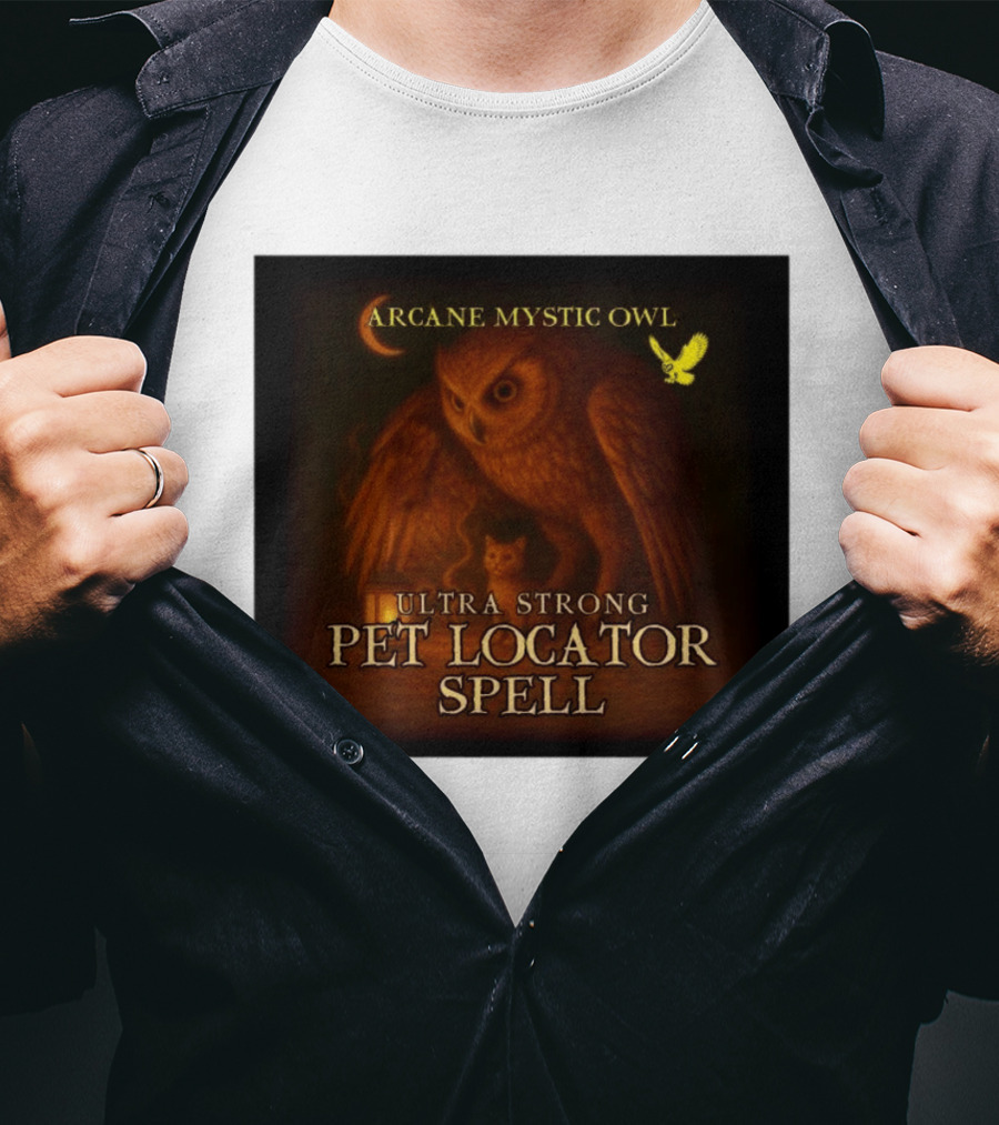 Arcane Mystic Owl Ultra Strong Pet Locator Spell Moonlit Guardian T-Shirt