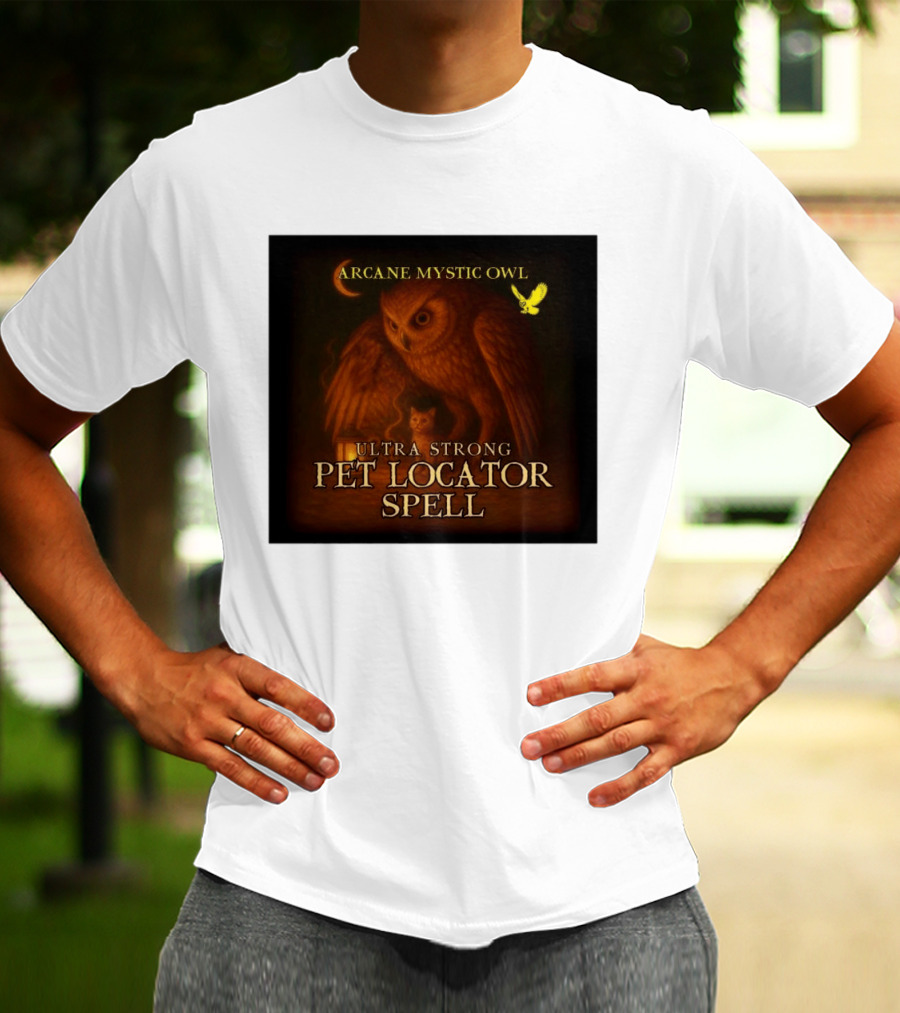 Arcane Mystic Owl Ultra Strong Pet Locator Spell Moonlit Guardian T-Shirt