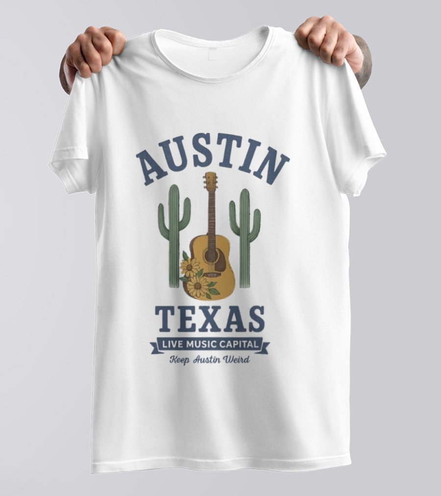 Austin Texas Live Music Capital Guitar Cactus Keep Austin Weird T-Shirt