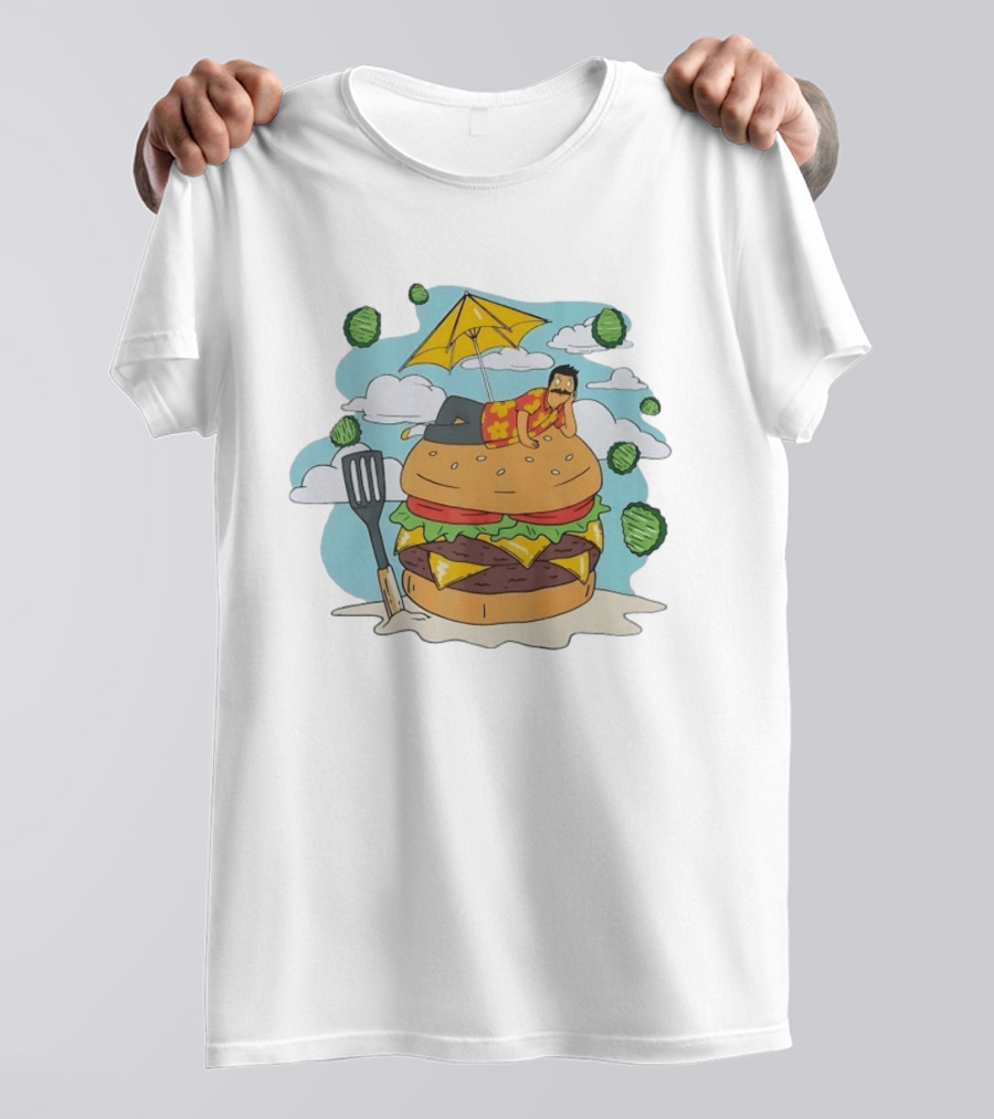 Bob Belcher Relaxing On Giant Burger With Lettuce Clouds And Spatula Bob's Burgers T-Shirt