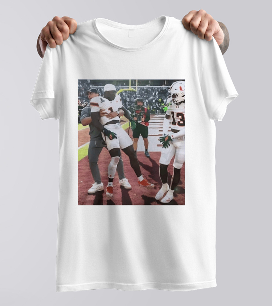 Miami Hurricanes Football Players Number 1 And 13 Celebration On Field T-Shirt