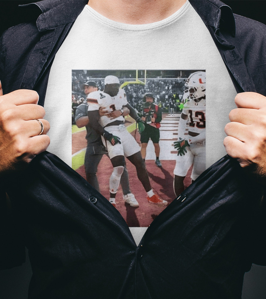 Miami Hurricanes Football Players Number 1 And 13 Celebration On Field T-Shirt