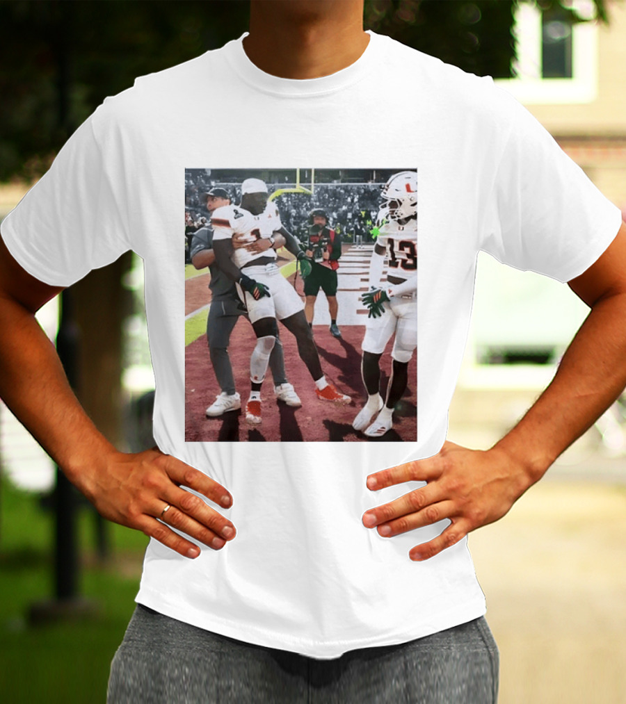 Miami Hurricanes Football Players Number 1 And 13 Celebration On Field T-Shirt