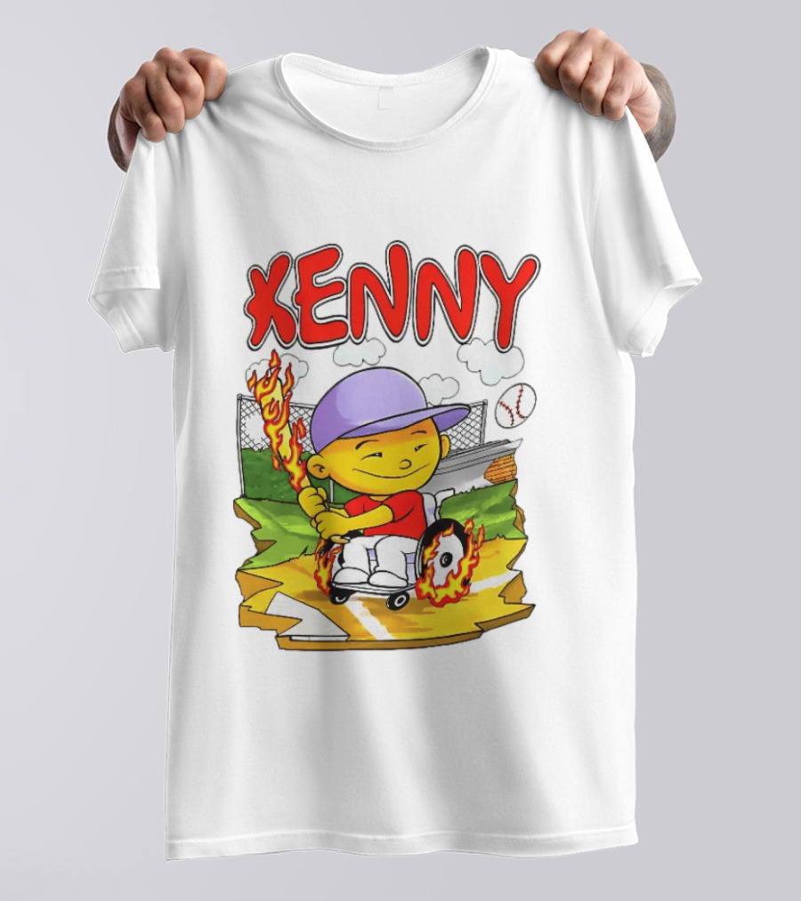 Kenny Kawaguchi Backyard Baseball Character Wheelchair Flames T-Shirt
