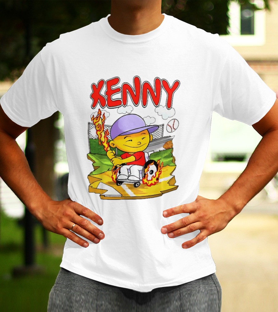 Kenny Kawaguchi Backyard Baseball Character Wheelchair Flames T-Shirt