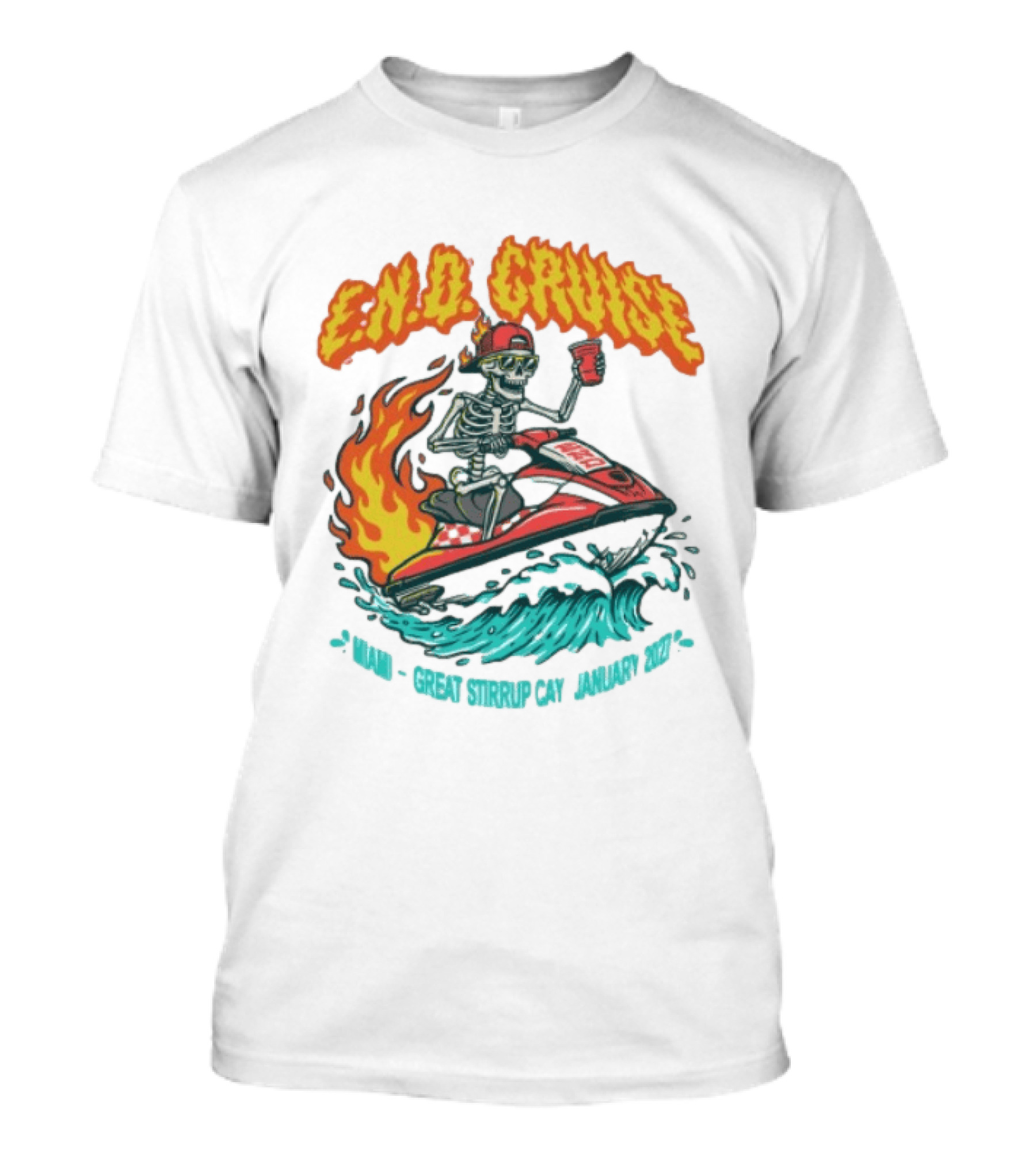 E.N.D. Cruise Skeleton Wave Rider Miami Great Stirrup Cay January 2024 T-Shirt