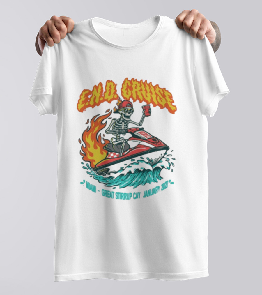 E.N.D. Cruise Skeleton Wave Rider Miami Great Stirrup Cay January 2024 T-Shirt