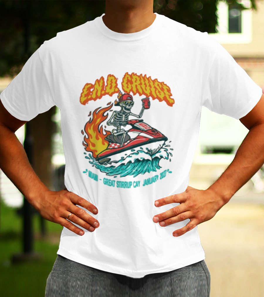 E.N.D. Cruise Skeleton Wave Rider Miami Great Stirrup Cay January 2024 T-Shirt