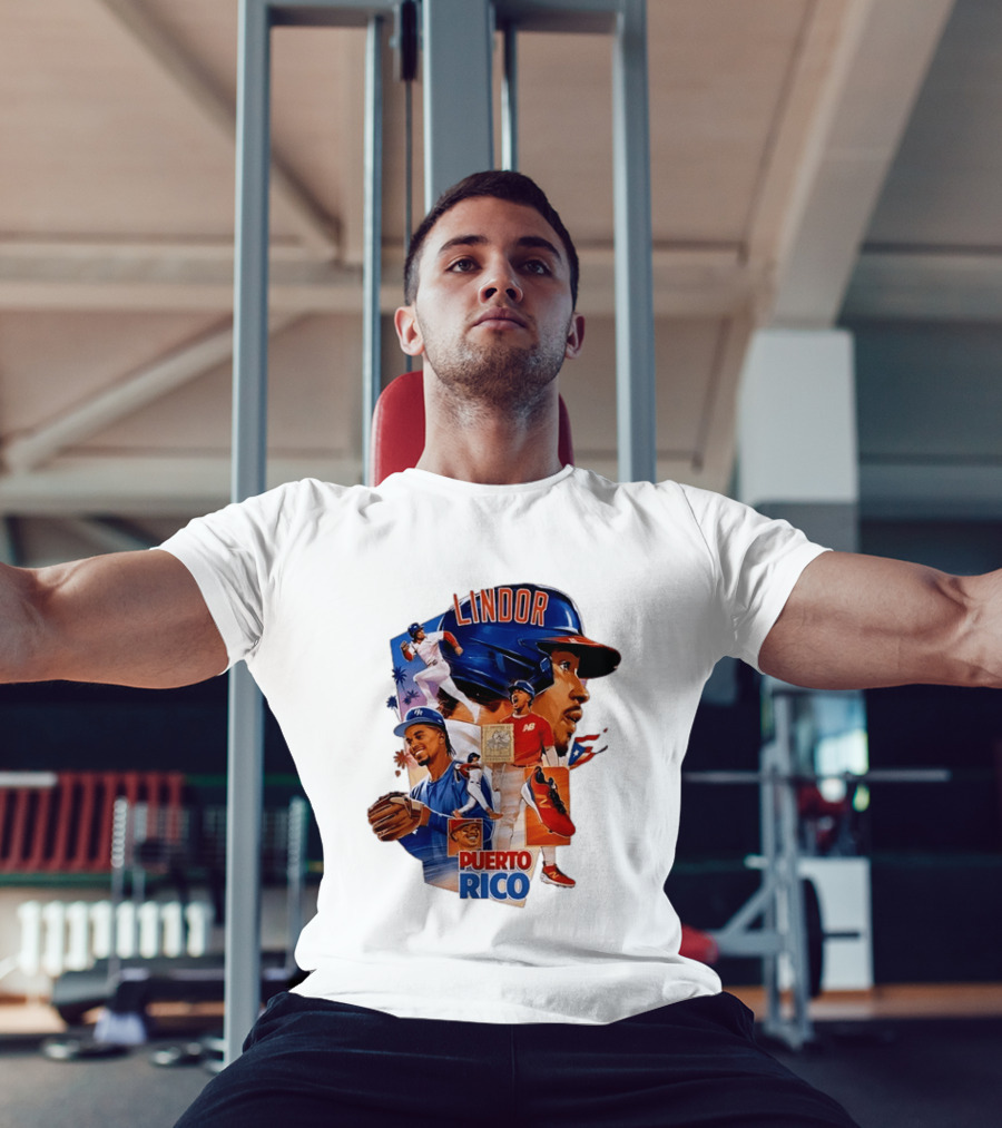 Francisco Lindor Puerto Rico New York Mets Baseball Legend Blue And Orange Helmet Dynamic Action Moves T-Shirt