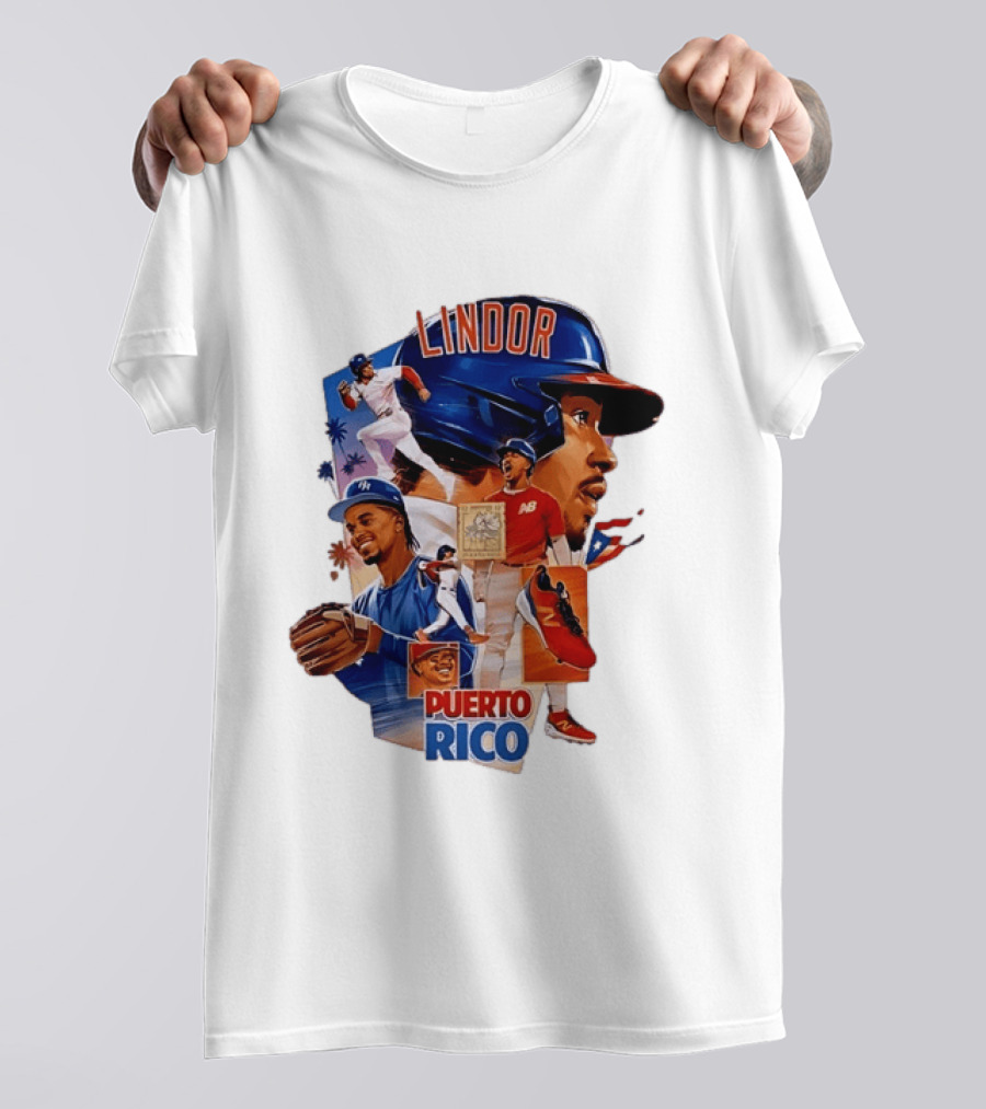 Francisco Lindor Puerto Rico New York Mets Baseball Legend Blue And Orange Helmet Dynamic Action Moves T-Shirt