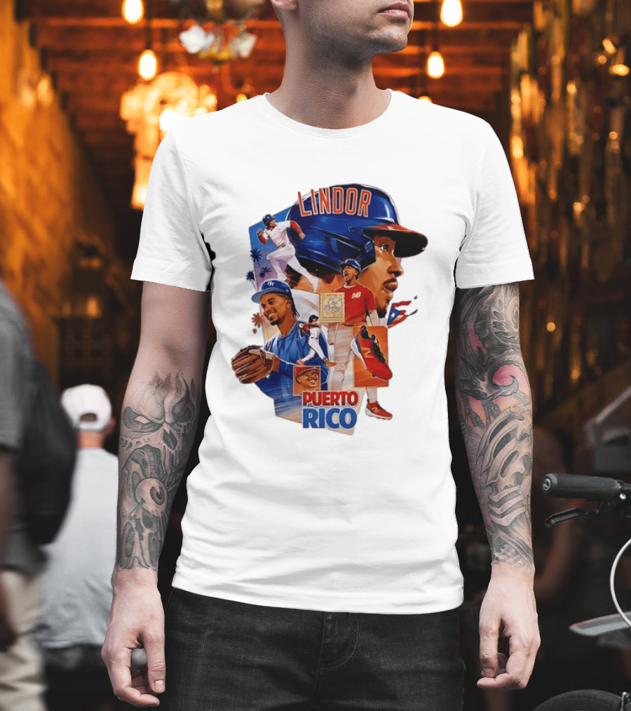 Francisco Lindor Puerto Rico New York Mets Baseball Legend Blue And Orange Helmet Dynamic Action Moves T-Shirt