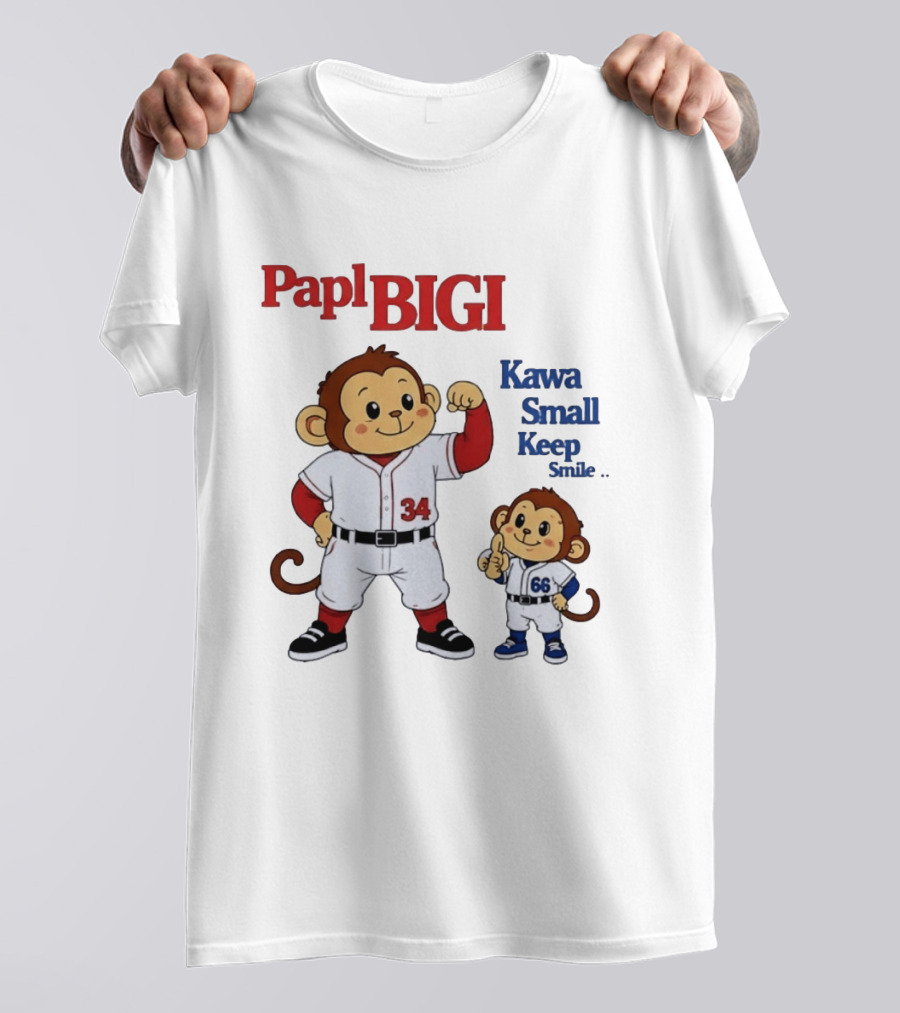 Papl BIGI Kawa Small Keep Smile Baseball Monkey Players 34 66 T-Shirt