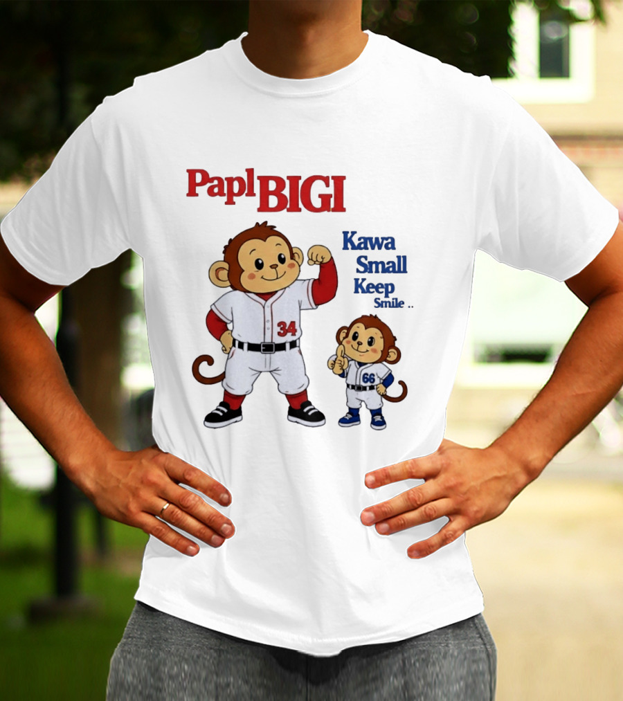 Papl BIGI Kawa Small Keep Smile Baseball Monkey Players 34 66 T-Shirt